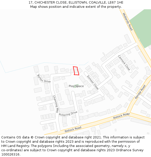 17, CHICHESTER CLOSE, ELLISTOWN, COALVILLE, LE67 1HE: Location map and indicative extent of plot