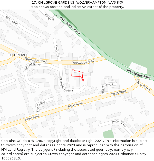 17, CHILGROVE GARDENS, WOLVERHAMPTON, WV6 8XP: Location map and indicative extent of plot