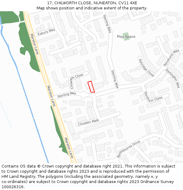 17, CHILWORTH CLOSE, NUNEATON, CV11 4XE: Location map and indicative extent of plot