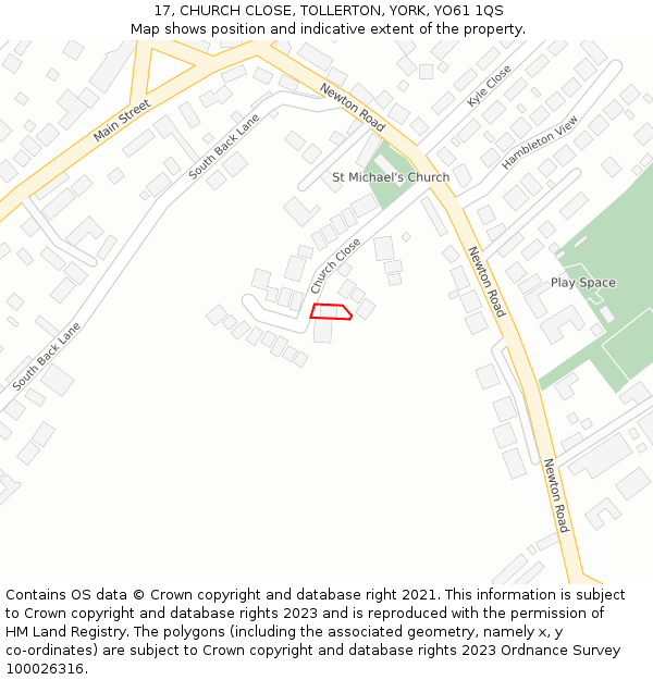 17, CHURCH CLOSE, TOLLERTON, YORK, YO61 1QS: Location map and indicative extent of plot