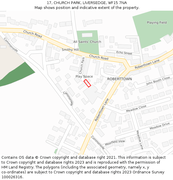 17, CHURCH PARK, LIVERSEDGE, WF15 7NA: Location map and indicative extent of plot