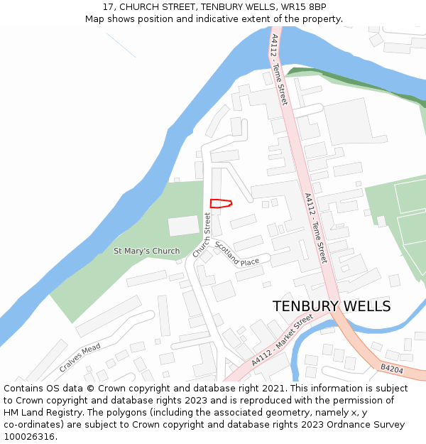 17, CHURCH STREET, TENBURY WELLS, WR15 8BP: Location map and indicative extent of plot