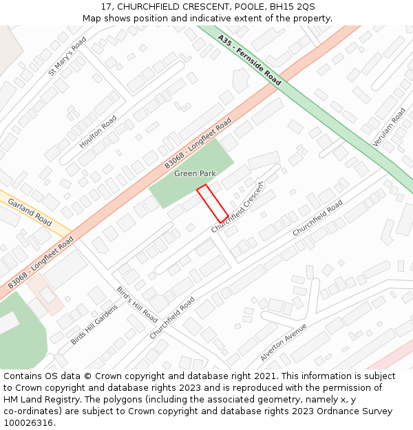 17, CHURCHFIELD CRESCENT, POOLE, BH15 2QS: Location map and indicative extent of plot