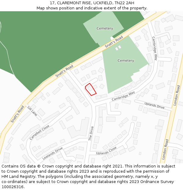 17, CLAREMONT RISE, UCKFIELD, TN22 2AH: Location map and indicative extent of plot