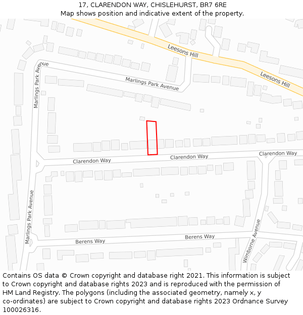 17, CLARENDON WAY, CHISLEHURST, BR7 6RE: Location map and indicative extent of plot