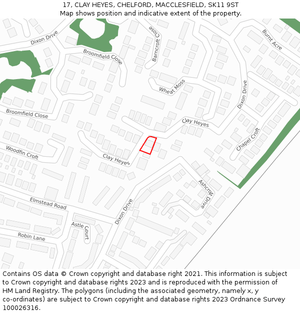 17, CLAY HEYES, CHELFORD, MACCLESFIELD, SK11 9ST: Location map and indicative extent of plot