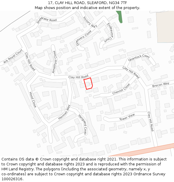 17, CLAY HILL ROAD, SLEAFORD, NG34 7TF: Location map and indicative extent of plot