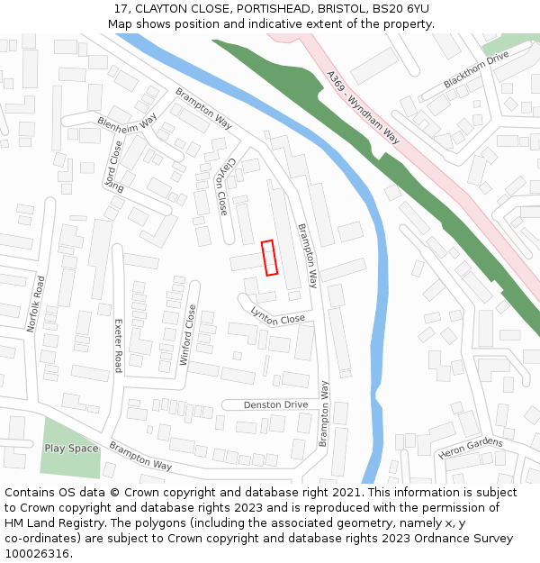 17, CLAYTON CLOSE, PORTISHEAD, BRISTOL, BS20 6YU: Location map and indicative extent of plot