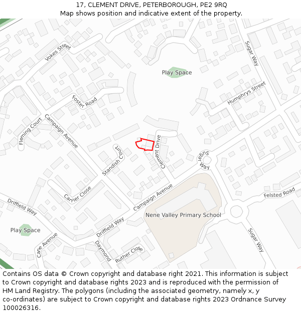 17, CLEMENT DRIVE, PETERBOROUGH, PE2 9RQ: Location map and indicative extent of plot