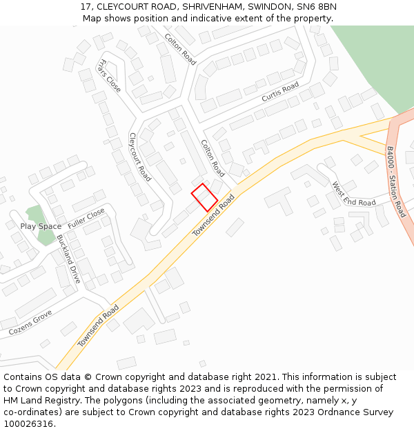 17, CLEYCOURT ROAD, SHRIVENHAM, SWINDON, SN6 8BN: Location map and indicative extent of plot