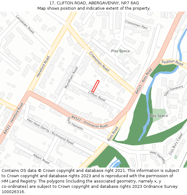 17, CLIFTON ROAD, ABERGAVENNY, NP7 6AG: Location map and indicative extent of plot