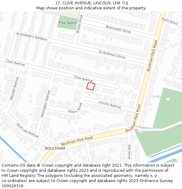 17, CLIVE AVENUE, LINCOLN, LN6 7UJ: Location map and indicative extent of plot