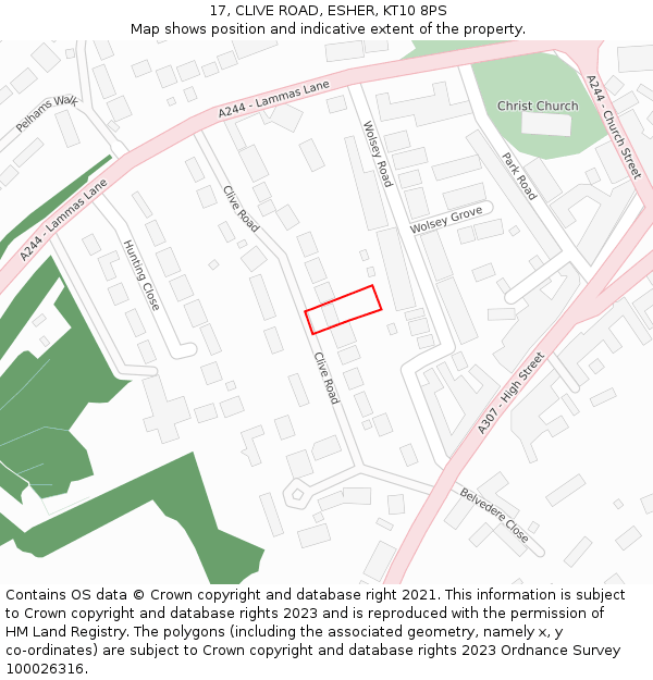 17, CLIVE ROAD, ESHER, KT10 8PS: Location map and indicative extent of plot