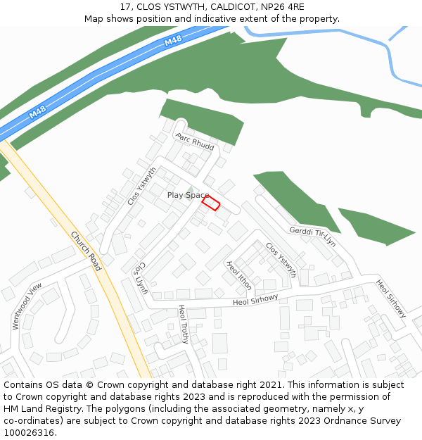 17, CLOS YSTWYTH, CALDICOT, NP26 4RE: Location map and indicative extent of plot