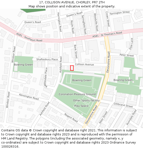 17, COLLISON AVENUE, CHORLEY, PR7 2TH: Location map and indicative extent of plot