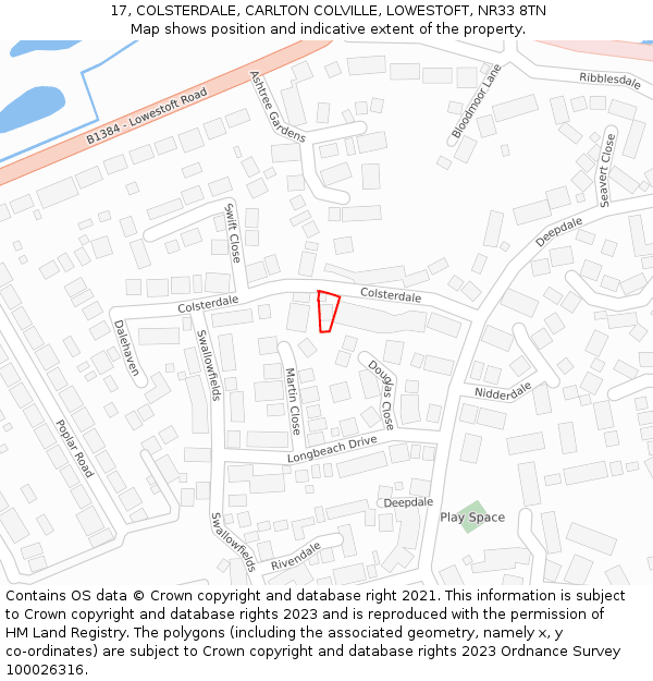 17, COLSTERDALE, CARLTON COLVILLE, LOWESTOFT, NR33 8TN: Location map and indicative extent of plot