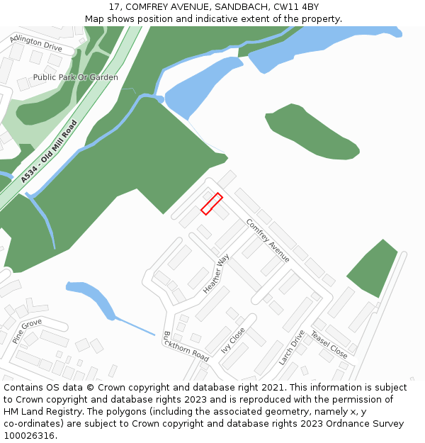 17, COMFREY AVENUE, SANDBACH, CW11 4BY: Location map and indicative extent of plot