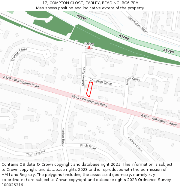 17, COMPTON CLOSE, EARLEY, READING, RG6 7EA: Location map and indicative extent of plot