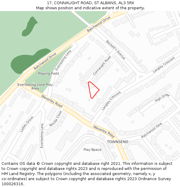 17, CONNAUGHT ROAD, ST ALBANS, AL3 5RX: Location map and indicative extent of plot