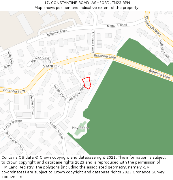 17, CONSTANTINE ROAD, ASHFORD, TN23 3PN: Location map and indicative extent of plot