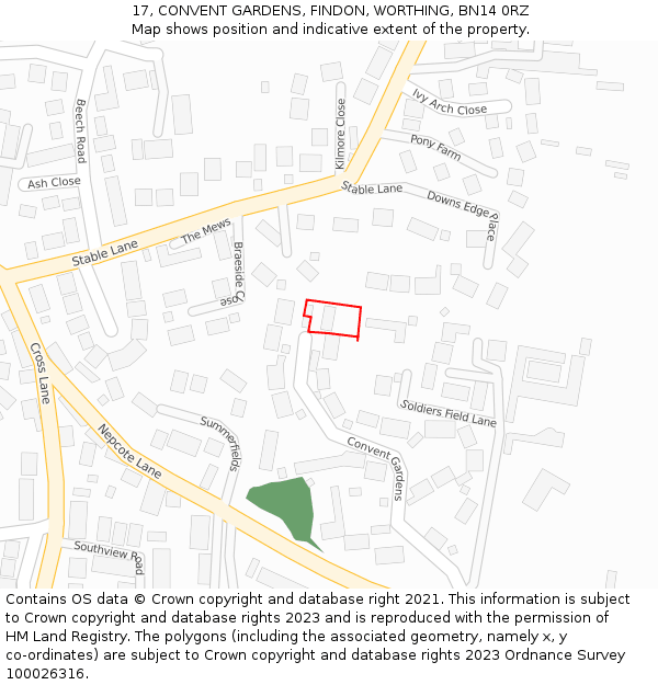 17, CONVENT GARDENS, FINDON, WORTHING, BN14 0RZ: Location map and indicative extent of plot