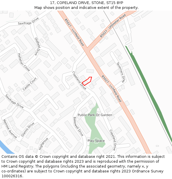 17, COPELAND DRIVE, STONE, ST15 8YP: Location map and indicative extent of plot