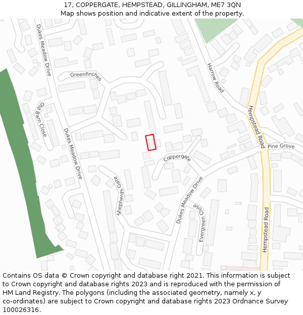 17, COPPERGATE, HEMPSTEAD, GILLINGHAM, ME7 3QN: Location map and indicative extent of plot