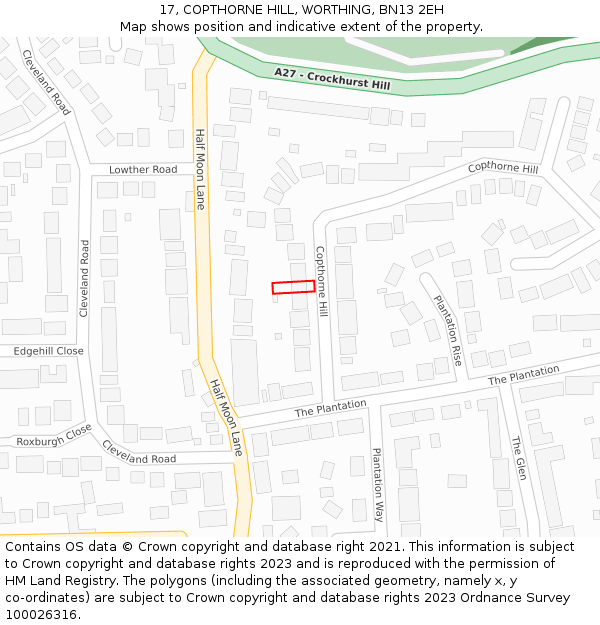 17, COPTHORNE HILL, WORTHING, BN13 2EH: Location map and indicative extent of plot