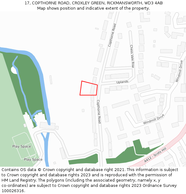 17, COPTHORNE ROAD, CROXLEY GREEN, RICKMANSWORTH, WD3 4AB: Location map and indicative extent of plot