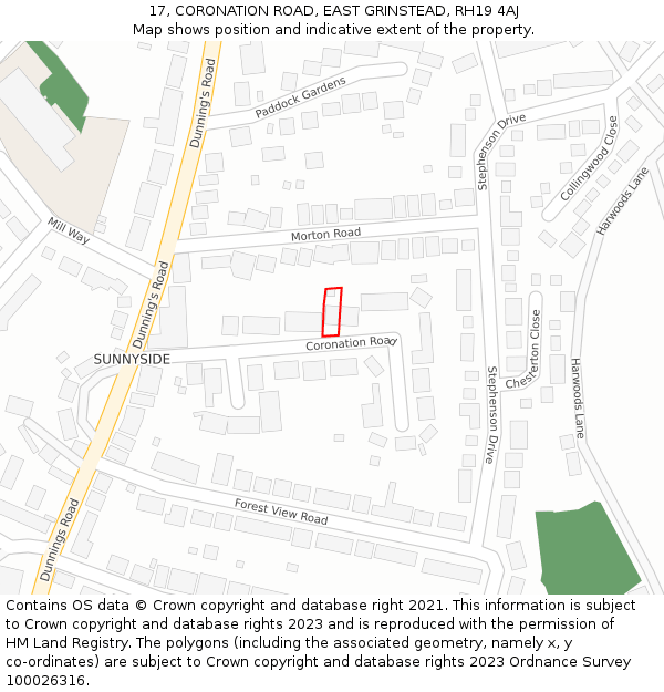 17, CORONATION ROAD, EAST GRINSTEAD, RH19 4AJ: Location map and indicative extent of plot