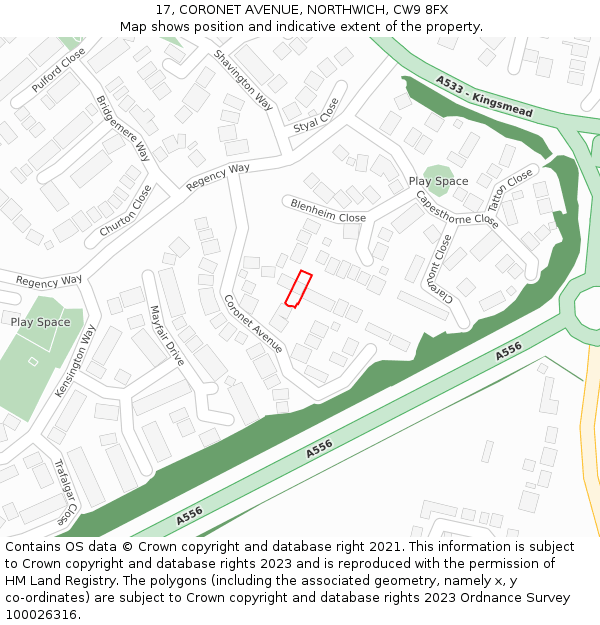 17, CORONET AVENUE, NORTHWICH, CW9 8FX: Location map and indicative extent of plot