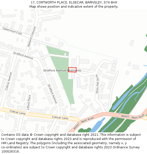 17, CORTWORTH PLACE, ELSECAR, BARNSLEY, S74 8HX: Location map and indicative extent of plot