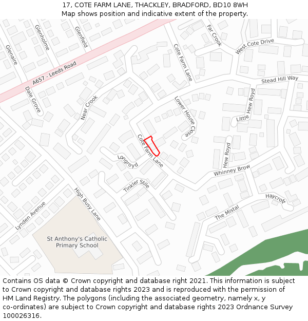 17, COTE FARM LANE, THACKLEY, BRADFORD, BD10 8WH: Location map and indicative extent of plot