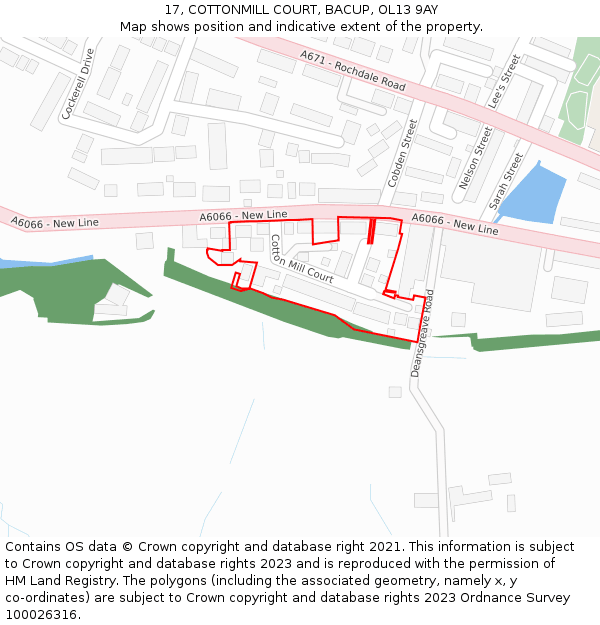 17, COTTONMILL COURT, BACUP, OL13 9AY: Location map and indicative extent of plot
