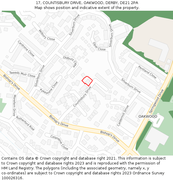 17, COUNTISBURY DRIVE, OAKWOOD, DERBY, DE21 2PA: Location map and indicative extent of plot