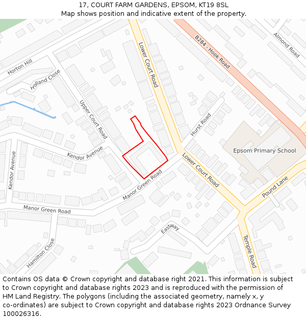 17, COURT FARM GARDENS, EPSOM, KT19 8SL: Location map and indicative extent of plot