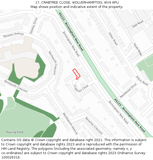 17, CRABTREE CLOSE, WOLVERHAMPTON, WV4 6PU: Location map and indicative extent of plot