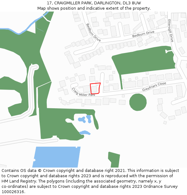 17, CRAIGMILLER PARK, DARLINGTON, DL3 8UW: Location map and indicative extent of plot