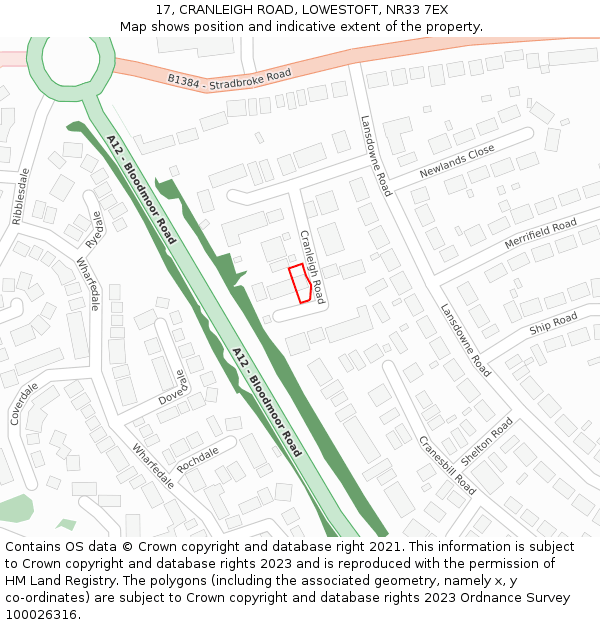 17, CRANLEIGH ROAD, LOWESTOFT, NR33 7EX: Location map and indicative extent of plot
