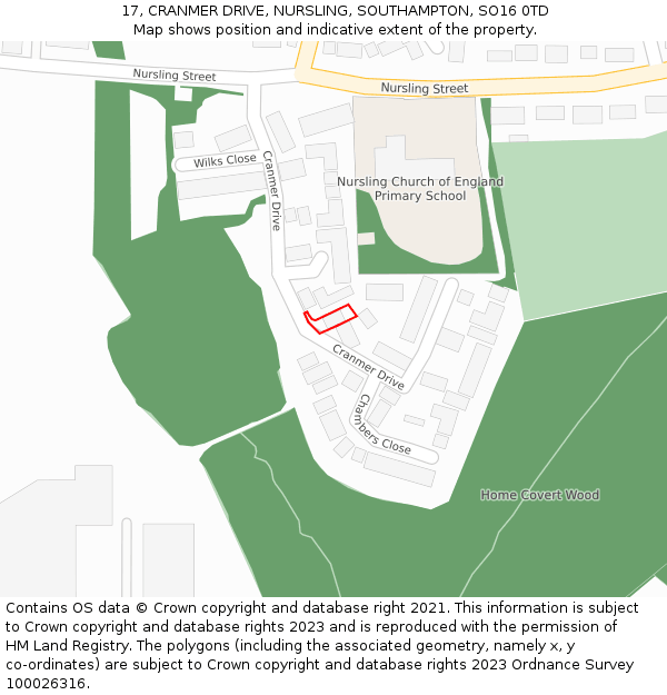 17, CRANMER DRIVE, NURSLING, SOUTHAMPTON, SO16 0TD: Location map and indicative extent of plot