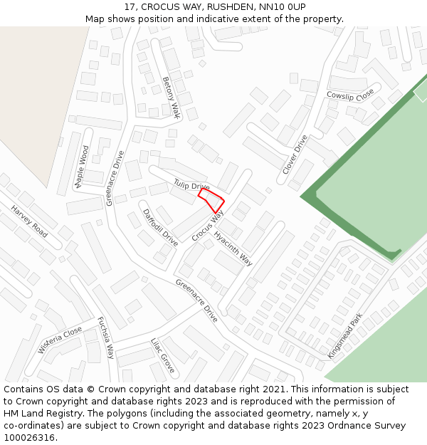 17, CROCUS WAY, RUSHDEN, NN10 0UP: Location map and indicative extent of plot