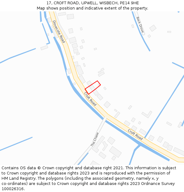 17, CROFT ROAD, UPWELL, WISBECH, PE14 9HE: Location map and indicative extent of plot
