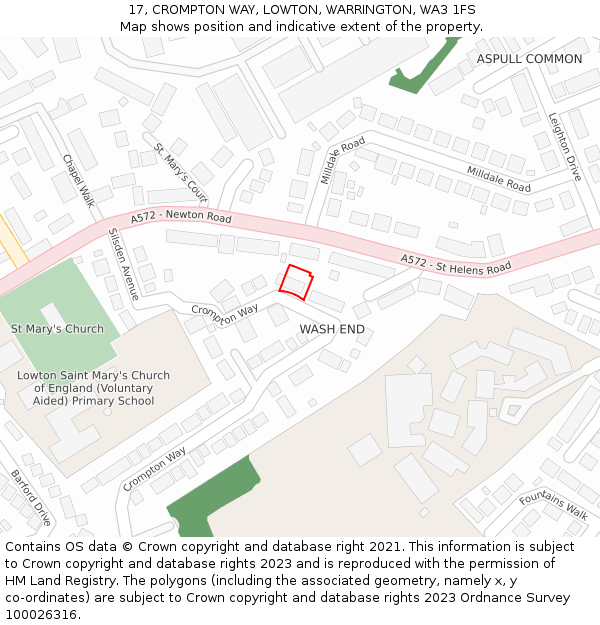 17, CROMPTON WAY, LOWTON, WARRINGTON, WA3 1FS: Location map and indicative extent of plot