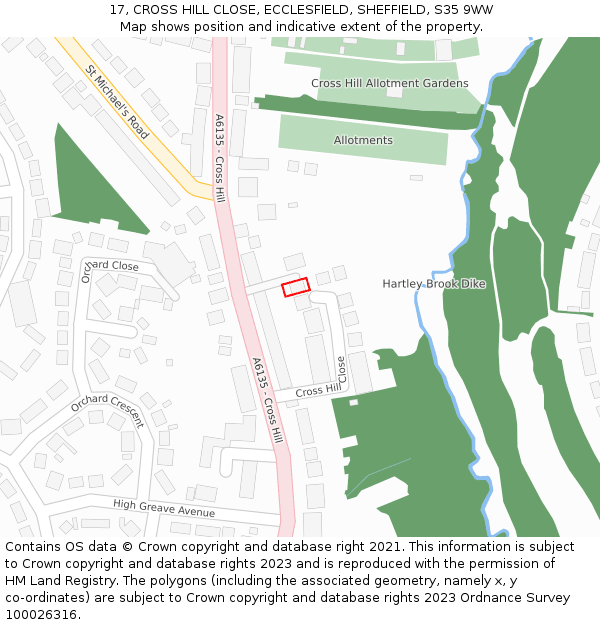 17, CROSS HILL CLOSE, ECCLESFIELD, SHEFFIELD, S35 9WW: Location map and indicative extent of plot