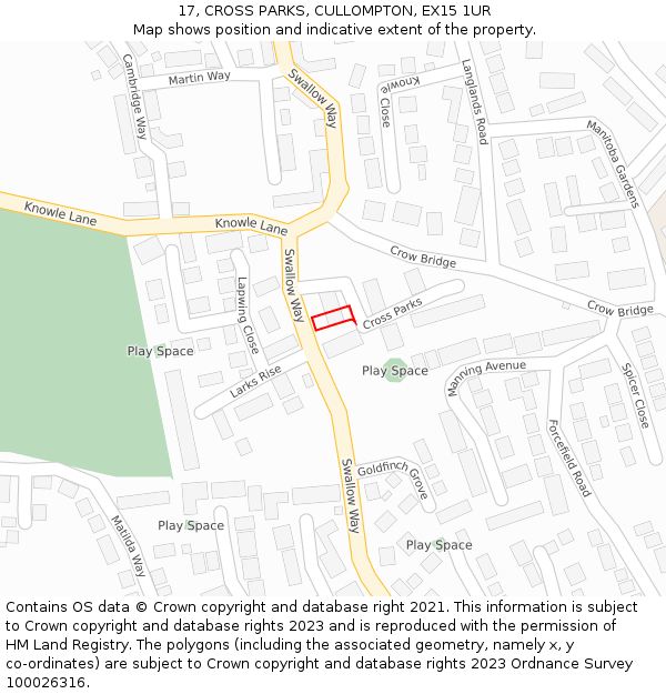 17, CROSS PARKS, CULLOMPTON, EX15 1UR: Location map and indicative extent of plot