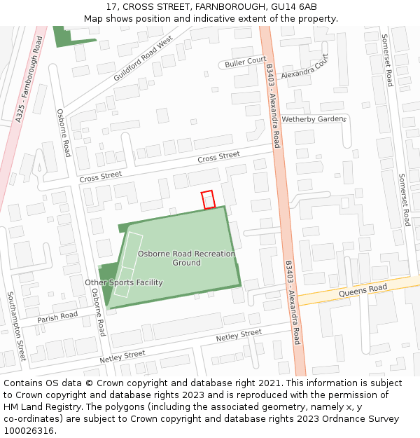 17, CROSS STREET, FARNBOROUGH, GU14 6AB: Location map and indicative extent of plot