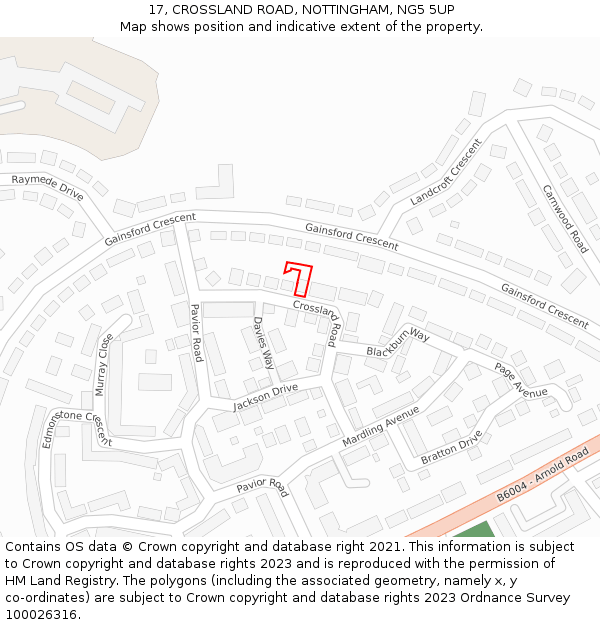 17, CROSSLAND ROAD, NOTTINGHAM, NG5 5UP: Location map and indicative extent of plot