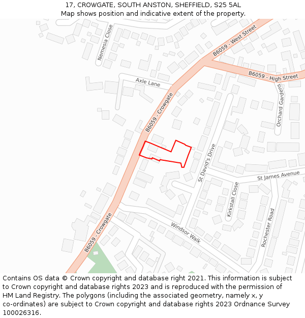 17, CROWGATE, SOUTH ANSTON, SHEFFIELD, S25 5AL: Location map and indicative extent of plot