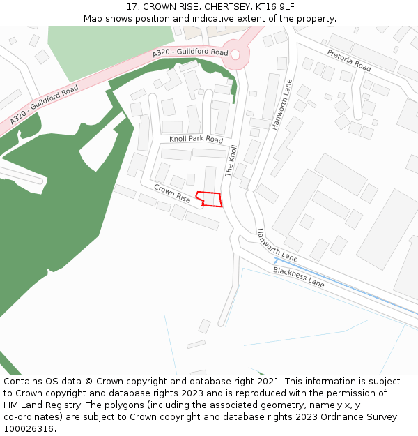 17, CROWN RISE, CHERTSEY, KT16 9LF: Location map and indicative extent of plot