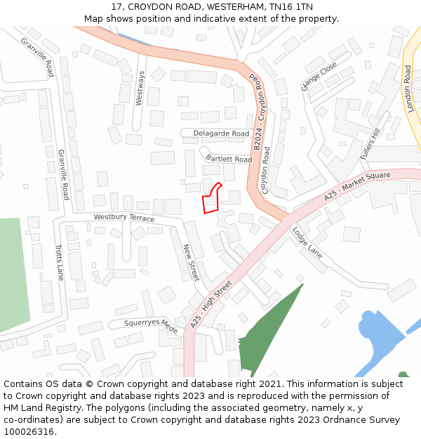 17, CROYDON ROAD, WESTERHAM, TN16 1TN: Location map and indicative extent of plot